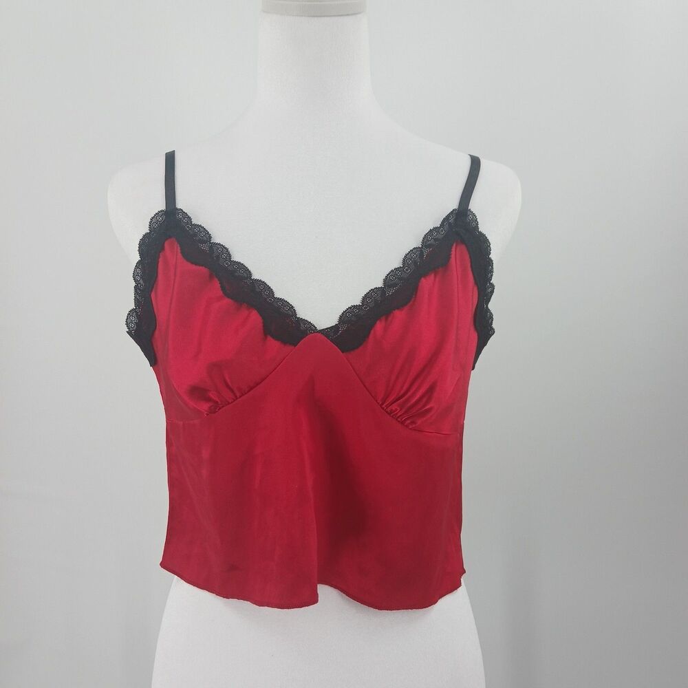 Lace Camisole Cami Tank Top Lingerie Womens S Red Satin Black Lace Soft Girl